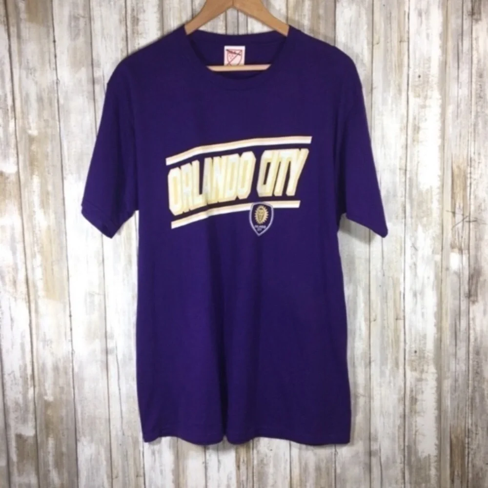 Orlando City SC MLS Graphic Tee Purple Gold Soccer Shirt Women’s Large - Picture 2 of 5